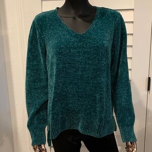 Maison Jules Teal V-Neck Women's Sweater
